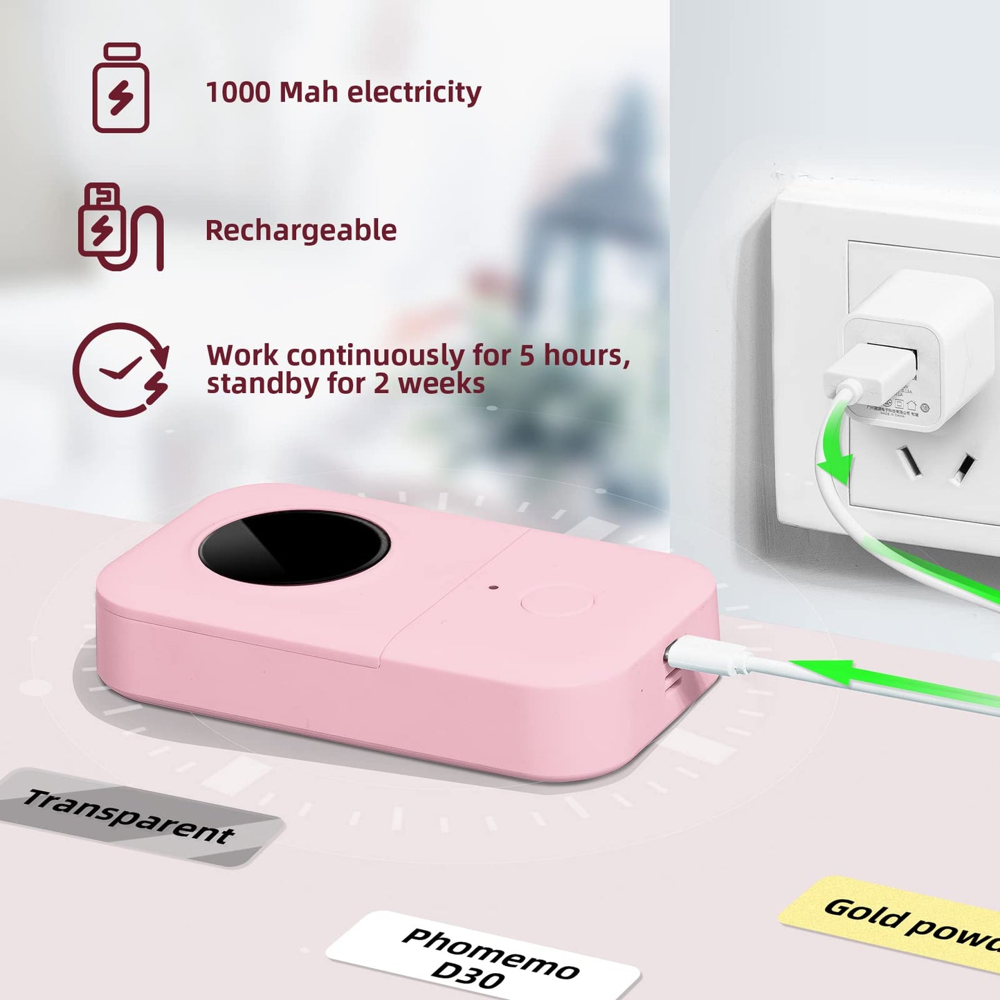 Memoqueen D30 Mini Label Printer - Portable thermal Bluetooth Label Maker Machine with Tape,Small Sticker Printer labeler Compatible with Phomemo D30 iOS&Android,for home office organization,Pink..