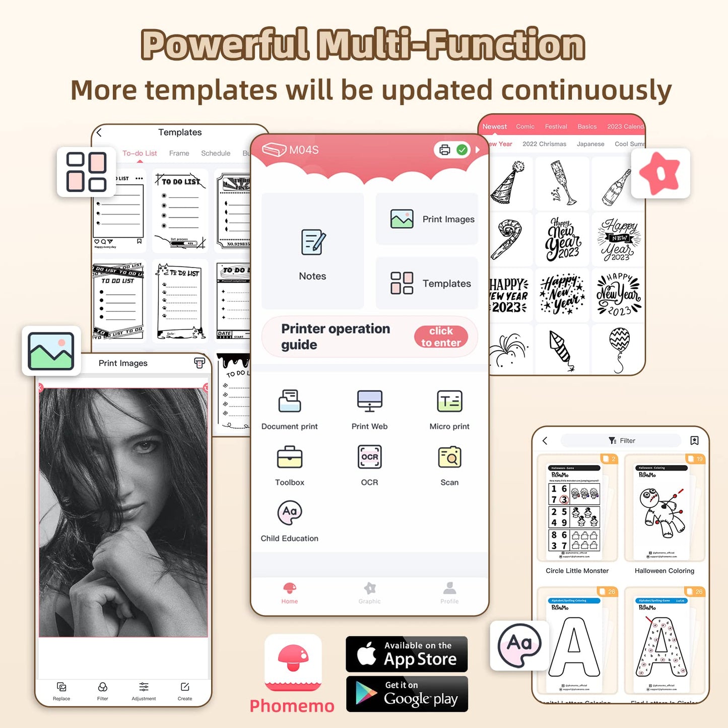 M04S Bluetooth Portable Printer- 4 inch Thermal Label Printer Bluetooth Photo Sticker Maker Machine Mini Printer Compatible with iOS & Android for Document, Study Notes, Sticker, Label, Journal, White