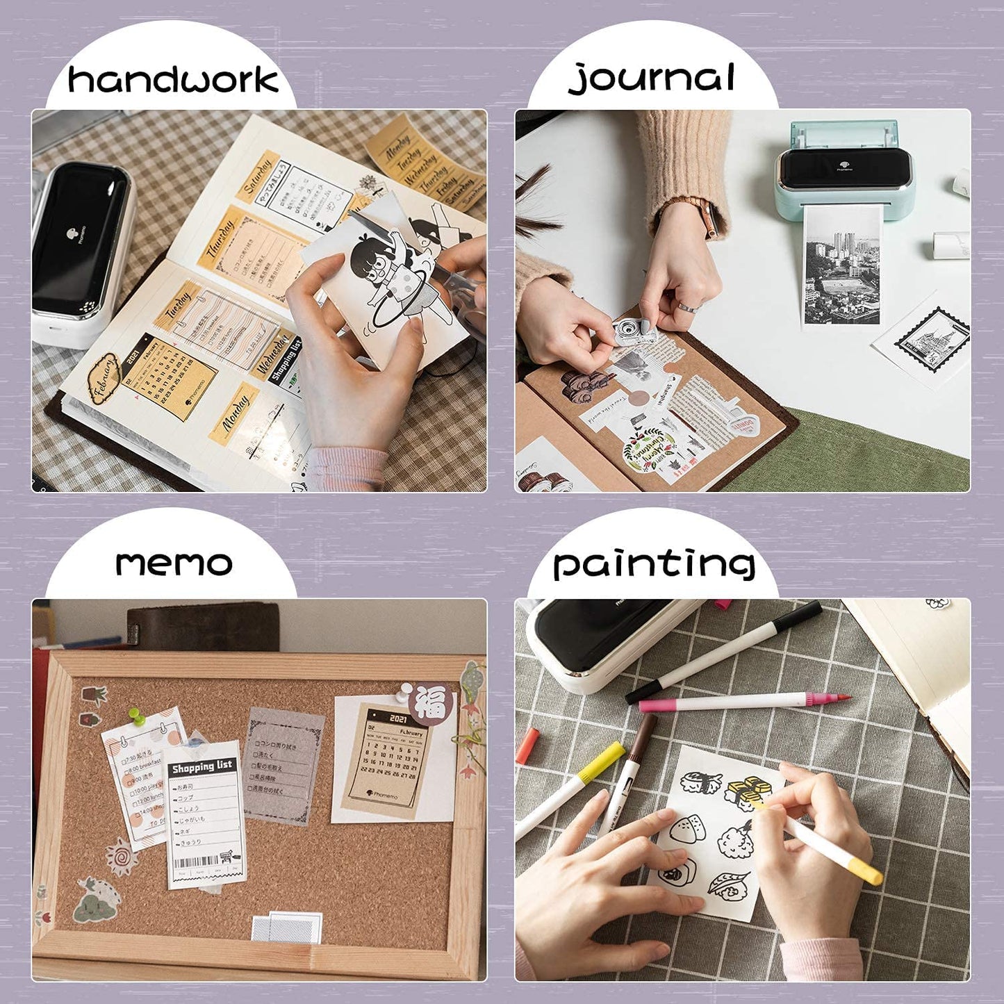 Phomemo Pure Color Thermal Sticker Paper for M02/T02/M02 Pro/M03S/M03AS/M04S/M04AS Mini Sticker Printer, Black Character on Mint Green/Purple/Orange, 50mm x 3.5m, 3 Rolls