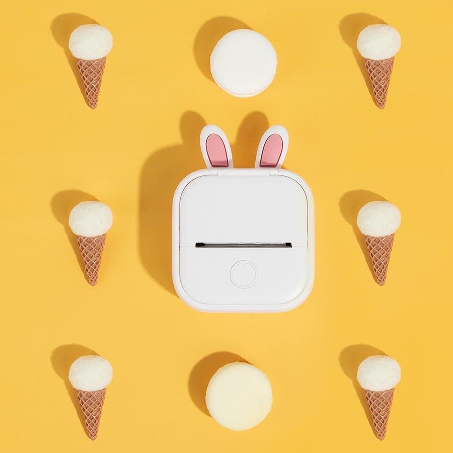 シリコンケース Memoqueen T02 ミニプリンター転倒防止カバー プリンター損傷の軽減,ビスフェノールAを含まない可愛いデザインのプリンターカバー,白うさぎの耳