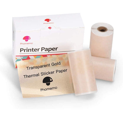 Phomemo M02 Printer Paper - Adhesive Transparent Gold Glitter Sticker Labels, for Phomemo M02/M02 Pro/M02S/M03S/M03AS/M04S/M04AS Pocket Bluetooth Thermal Printer, 50mm, 3 Rolls