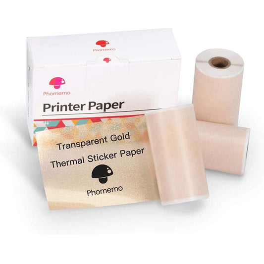 Phomemo M02 Printer Paper - Adhesive Transparent Gold Glitter Sticker Labels, for Phomemo M02/M02 Pro/M02S/M03S/M03AS/M04S/M04AS Pocket Bluetooth Thermal Printer, 50mm, 3 Rolls