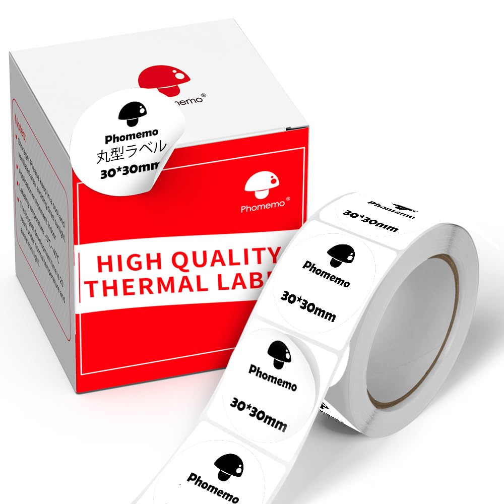 Memoqueen 1.18'' Adhesive Round Labels, Sticker Labels White Circle Labels Compatible with Phomemo M110/M120/M200/M220/M221, Multi-Purpose for Business, Kitchen, Office, Study (200 Labels/1 Roll)