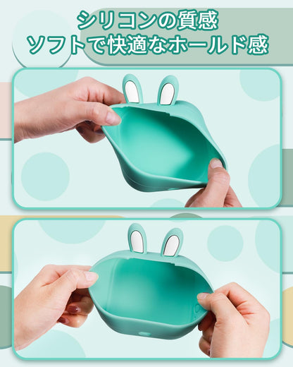 シリコンケース Memoqueen T02 ミニプリンター転倒防止カバー プリンター損傷の軽減,緑うさぎの耳