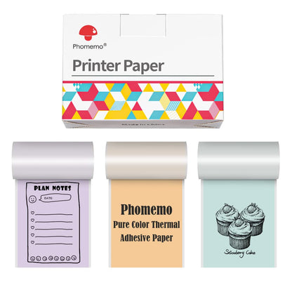 Phomemo Pure Color Thermal Sticker Paper for M02/T02/M02 Pro/M03S/M03AS/M04S/M04AS Mini Sticker Printer, Black Character on Mint Green/Purple/Orange, 50mm x 3.5m, 3 Rolls