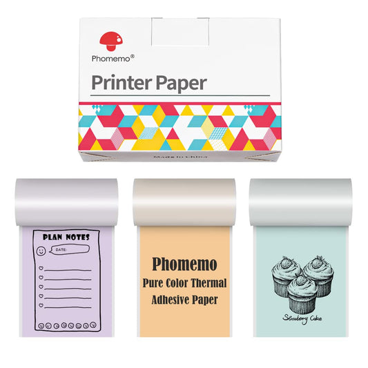 Phomemo Pure Color Thermal Sticker Paper for M02/T02/M02 Pro/M03S/M03AS/M04S/M04AS Mini Sticker Printer, Black Character on Mint Green/Purple/Orange, 50mm x 3.5m, 3 Rolls