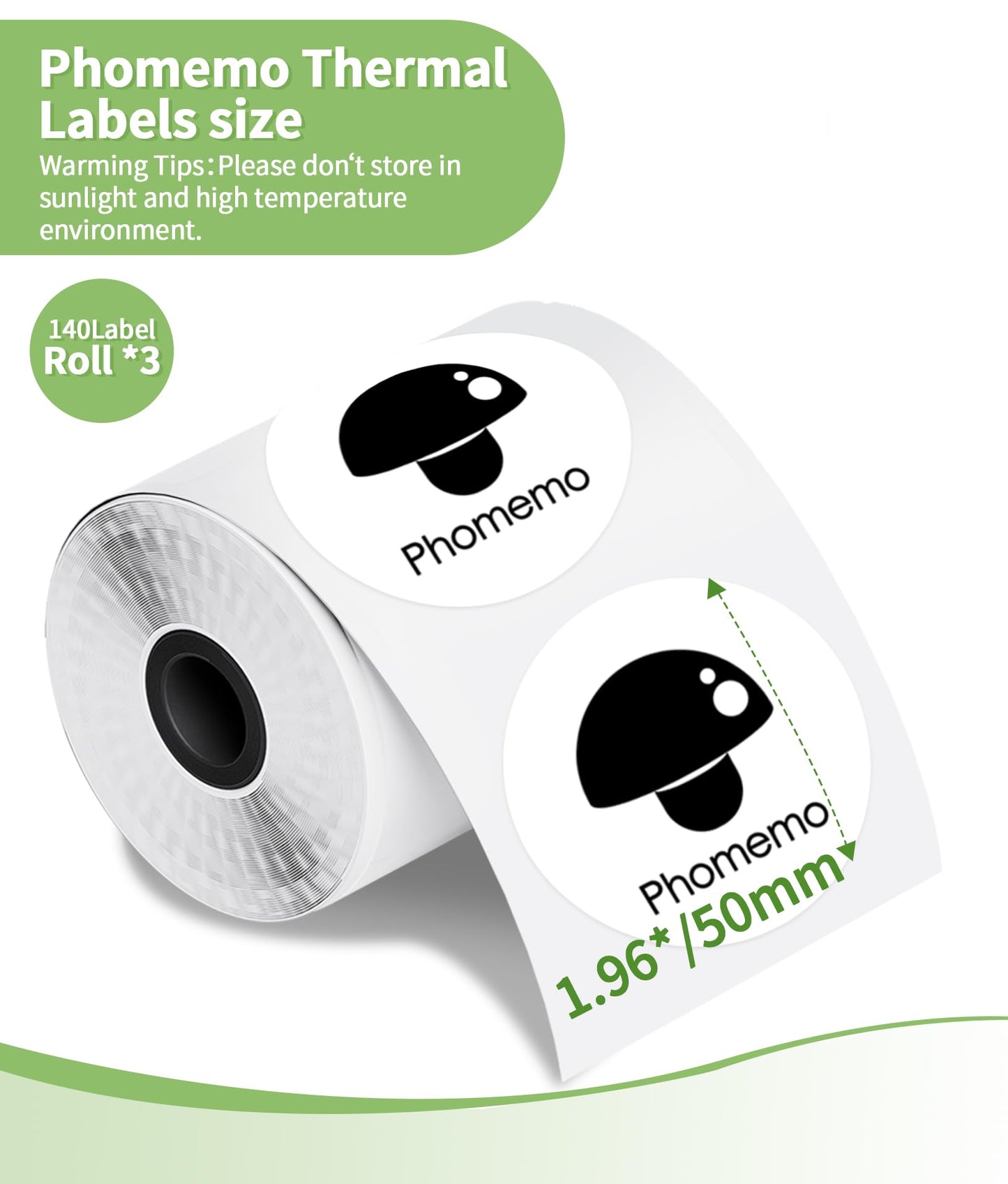 3 Roll Self-Adhesive Round Circle Thermal Labels for Phomemo M110/M221/M220/M120/M200/M110S Label Printers,1.96''(50 mm),Multi-Purpose Thermal Stickers,Black on White,140Labels/Roll