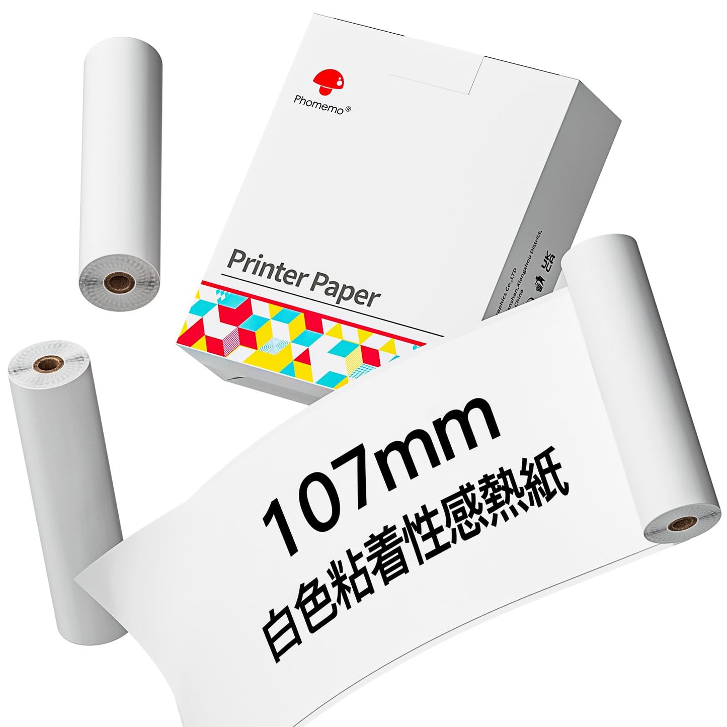 Memoqueen 感熱紙 ロール紙 白い粘着性感熱紙の3つのロールセット 粘着式感熱紙 印刷シール ステッカー用紙 互換 M04S M04AS モバイルミニプリンター対応 印刷用紙 幅107mm 10年保存可能 黒文字 ノート/メモ/ステッカー/写真用紙/ラベルに使用できます