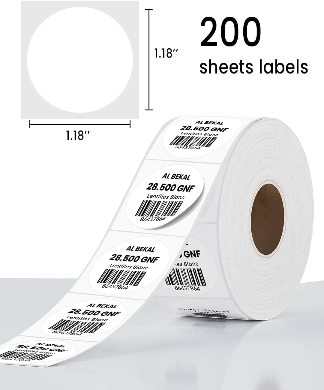 Memoqueen 1.18'' Adhesive Round Labels, Sticker Labels White Circle Labels Compatible with Phomemo M110/M120/M200/M220/M221, Multi-Purpose for Business, Kitchen, Office, Study (200 Labels/1 Roll)