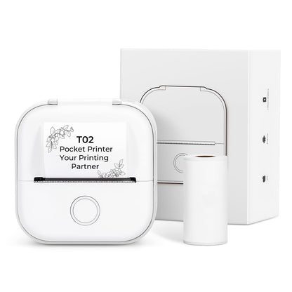Memoqueen Pocket Printer T02 Sticker Printer-Bluetooth Thermal Photo Printer Mini Printer, Great for DIY Journal,memo, Sticker and Notes,Compatible with iOS & Android, White