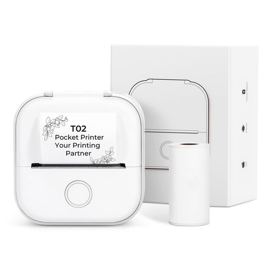 Memoqueen Pocket Printer T02 Sticker Printer-Bluetooth Thermal Photo Printer Mini Printer, Great for DIY Journal,memo, Sticker and Notes,Compatible with iOS & Android, White