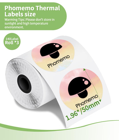 2 Inch Circle Thermal Label Sticker Compatible with Phomemo M110/M221/M220/M120/M200/M110S Label Printers,1.96'' x 1.96''(50x50 mm),Round Label Sticker for Gift/Mailing/Business/Home Tag,140labels/Roll
