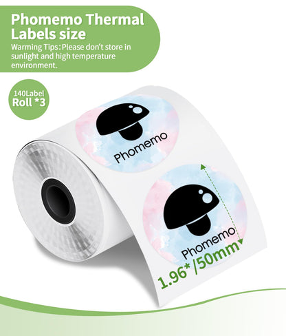 2 Inch Round Thermal Stickers Labels Compatible with Phomemo M110/M221/M220/M120/M200/M110S Label Printers,1.96''(50mm),Self-Adhesive Circle Labels for Gift/Mailing/Business/Home,140Labels/Roll