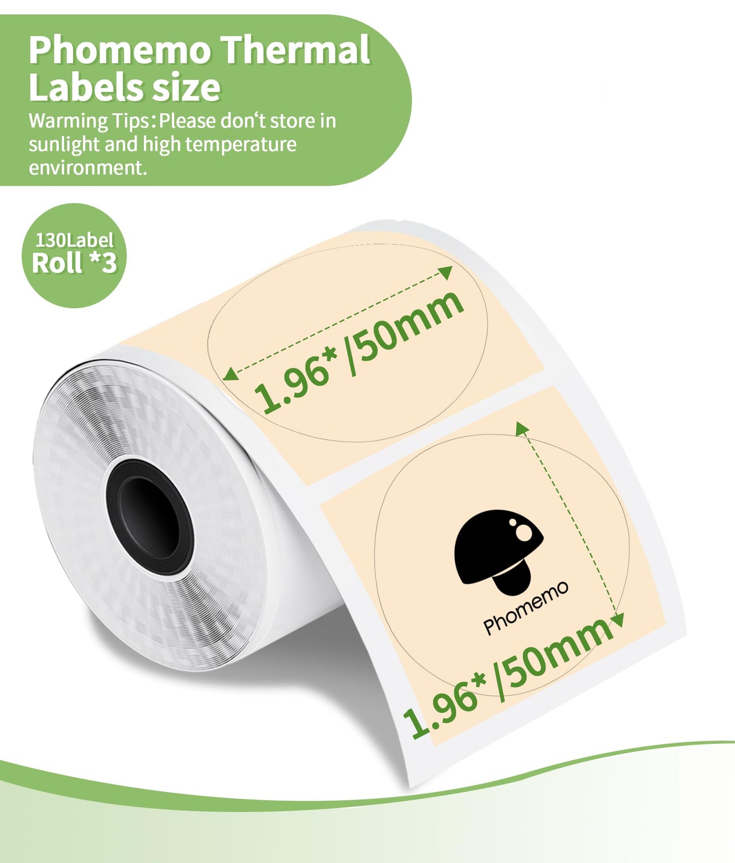 3 Roll Circle Thermal Labels Compatible with Phomemo M110/M221/M220/M120/M200/M110S Label Printers, 1.96''(50mm),Round Thermal Paper for Design Logo/Gift/Business,140Labels/Roll,Blue/Pink/Khaki