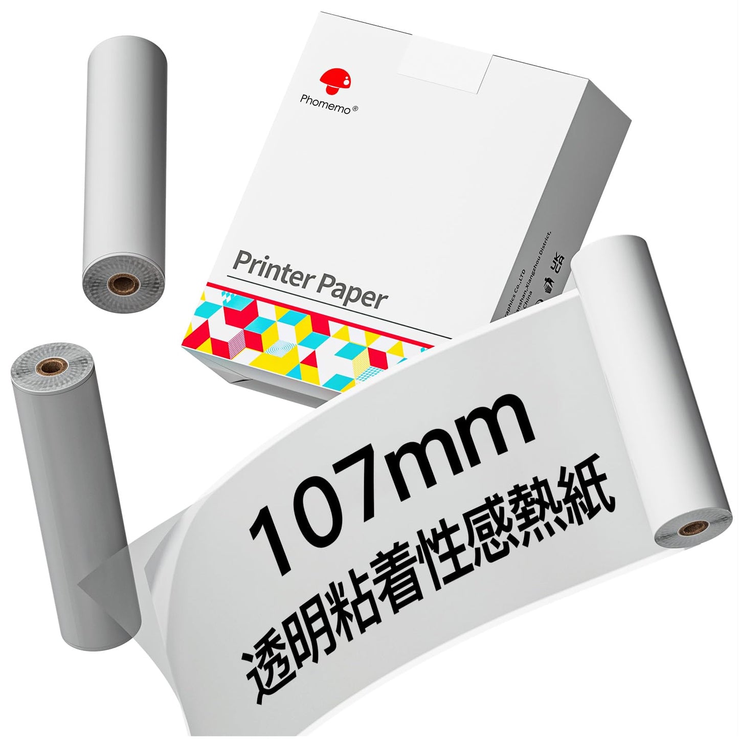 Memoqueen 感熱紙 ロール紙 透明粘着性感熱紙の3つのロールセット 粘着式感熱紙 印刷シール ステッカー用紙 互換 M04S M04AS モバイルミニプリンター対応 印刷用紙 幅107mm 長期保存可能 黒文字 ノート/メモ/ステッカー/写真用紙/ラベルに使用できます