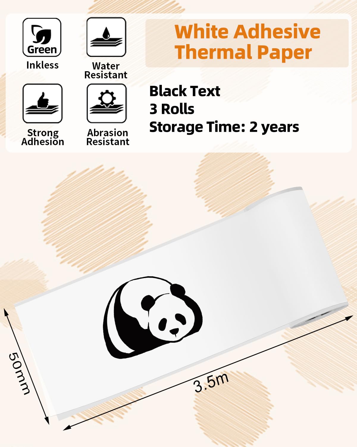 Phomemo T02 White Adhesive Thermal Paper, Sticker Paper Printer Paper, 1.96'' x 11.4' (50mmx3.5m/Roll), Compatible with M02X, Black Text, Keep for 2 Years, 3 Rolls