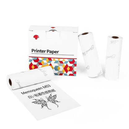 Memoqueen M03感熱紙 ロール紙 白い粘着性感熱紙の3つのロールセット M03プリンター用紙 互換 Memoqueen/Phomemo M03 M04S M04ASプリンターに対応 印刷用紙 黒文字 幅80mm 2年保存 ファイル/小さなバナー/ノート/メモ/写真用紙/ラベルに使用できます