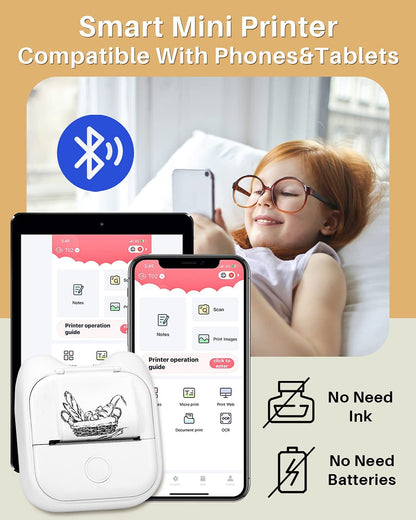 T02 Mini Printer-Memoqueen Bluetooth Thermal Printer Mobile Pocket Printer, Sticker Maker Machine Compatible with Phones & Taplates, 203dpi, Suit for Journal, Memo, To-do List, Patterns, Gift, Receipt