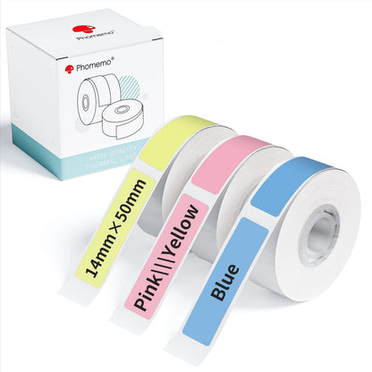 Memoqueen Q30 Q30S Q31 Q32 Labels Paper, 14x50mm [1/2''x1 7/8''], Blue/Pink/Yellow Rectangle Labels, Self-Adhesive Labels Paper Compatible with Phomemo Q30 Q30S Q31 Q32 Label Maker, 130pcs/Roll,3 Rolls