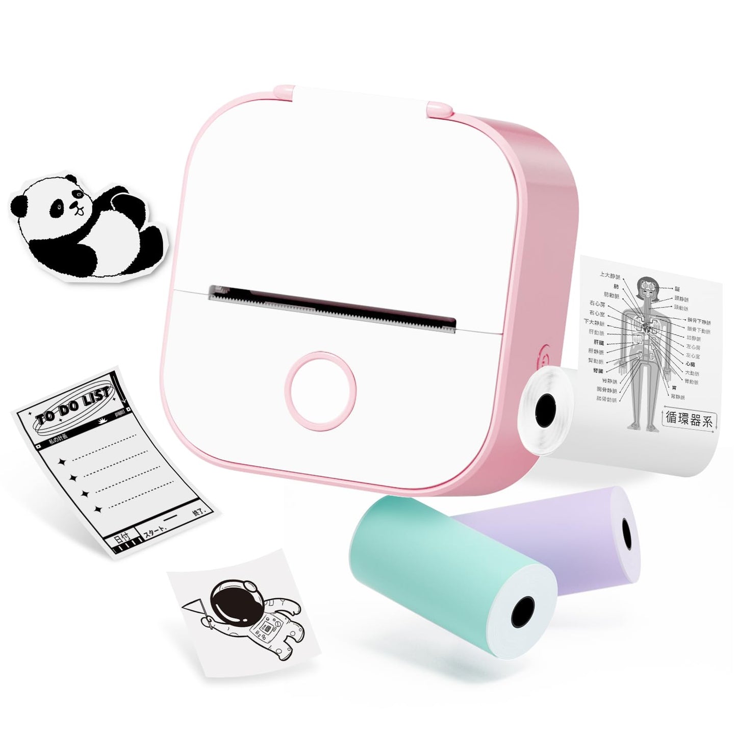 ミニプリンター スマホ対応 Memoqueen T02 プリンター 小型 スマホプリンター 携帯プリンター ノートプリンター メモプリンター フォトプリンター ラベルプリンター 203dpi Bluetooth接続 インキレス印刷 感熱紙3巻付 写真アルバム/手帳/メモ/買い物リスト/学習ノートに使用することができます ピンクサーマルプリンタ