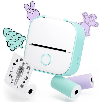 Memoqueen Mini Sticker Printer T02 Pocket Portable Bluetooth Thermal Printer with 3 Rolls Paper for Journal, Memo, Photo, DIY Scrapbook, Travel, Children Gifts, Compatible with iOS & Android, Green