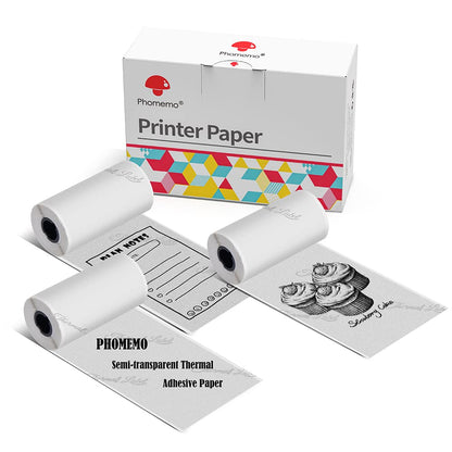 Phomemo Matte Self-Adhesive Thermal Paper, Clear Sticker Paper for T02/M02/M02 Pro/M03S/M03AS/M04S Mini Printer, Black on Matte Transparent, 3 Rolls, 50mm x 3.5m, for Photos, To-Do Lists, Scrapbooks