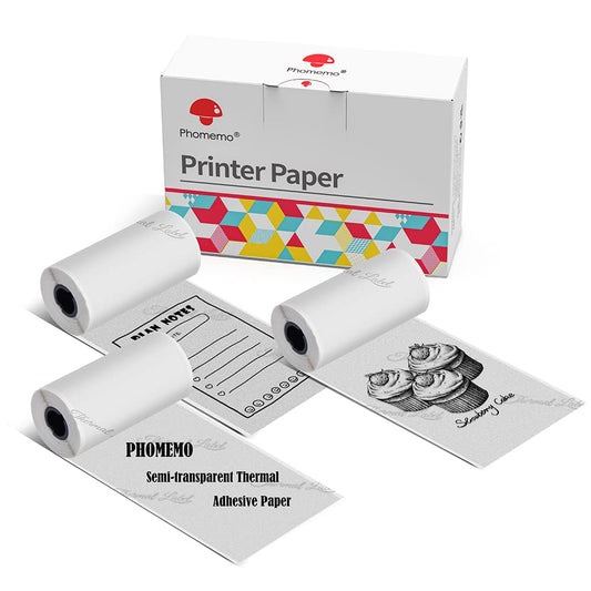 Phomemo Matte Self-Adhesive Thermal Paper, Clear Sticker Paper for T02/M02/M02 Pro/M03S/M03AS/M04S Mini Printer, Black on Matte Transparent, 3 Rolls, 50mm x 3.5m, for Photos, To-Do Lists, Scrapbooks
