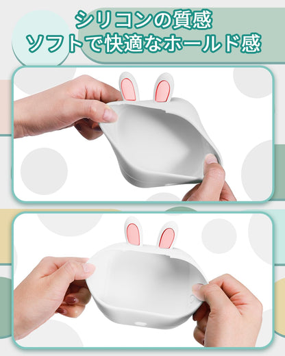 シリコンケース Memoqueen T02 ミニプリンター転倒防止カバー プリンター損傷の軽減,ビスフェノールAを含まない可愛いデザインのプリンターカバー,白うさぎの耳