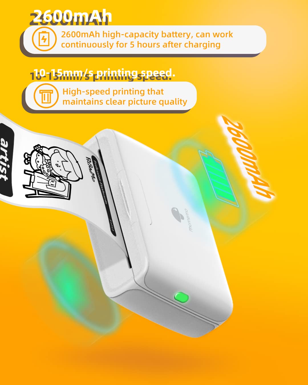 Memoqueen Phomemo M04S Mini Thermal Printer- 4 inch Bluetooth Photo Sticker Maker Printer Machine - Mini Printer Compatible with iOS &Android for Document, Notes, Sticker, Photo, Label, Journal, White