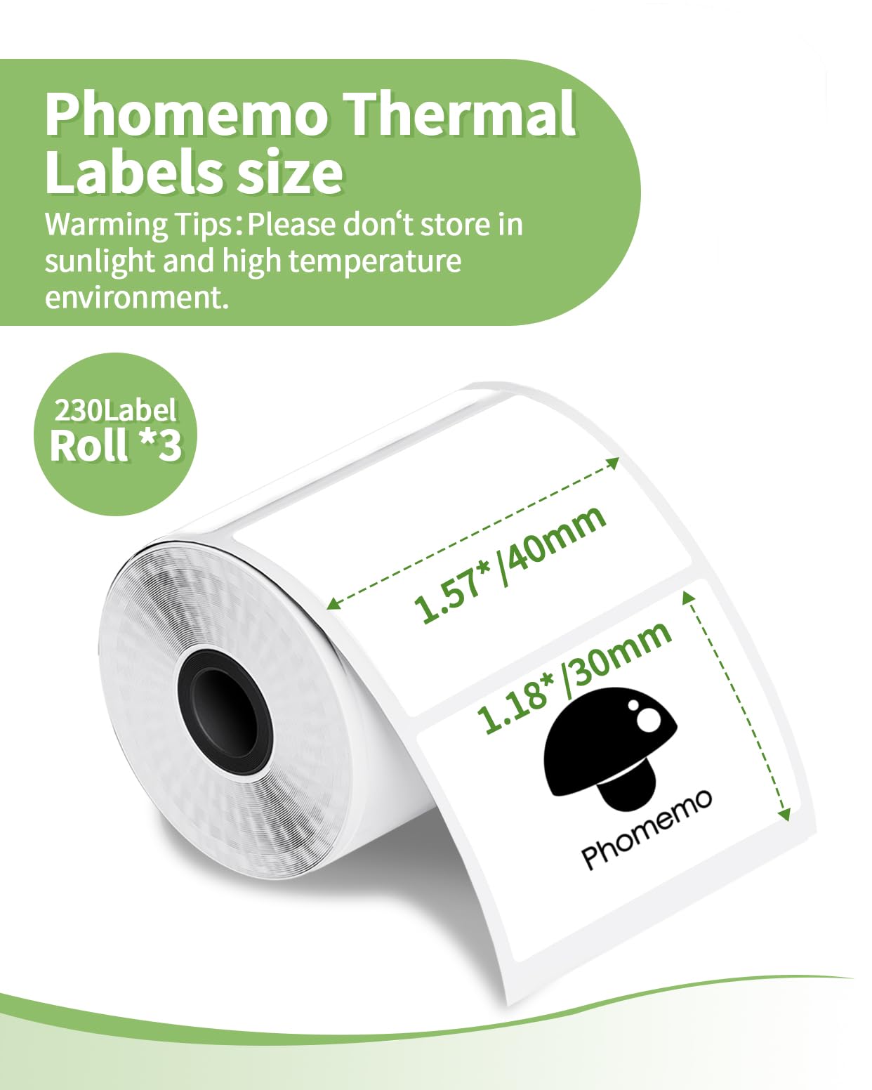 3 Roll Thermal Labels Compatible with Phomemo M110/M221/M220/M120/M200/M110S Label pirnters,1.57''x1.18''(40mm*30mm),Multi-Purpose Labels for Barcode, Logo,Bussiness,Black on White,230 Labels/Roll