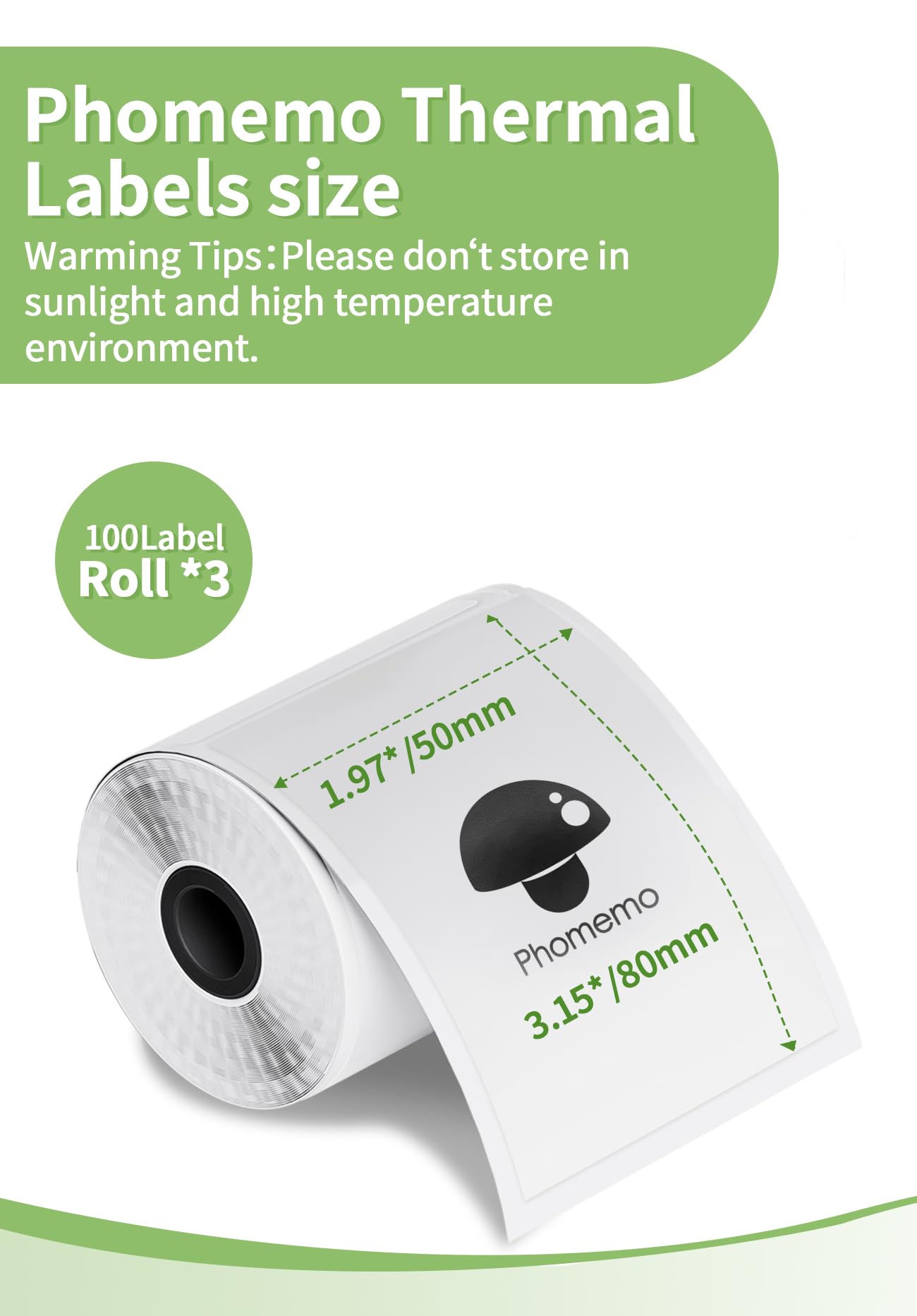 Thermal Sticker Labels Compatible with Phomemo M110/M220/M221/M120/M200/M110S Label Makers, 1.97''x3.15''(50mm*80mm), Thermal Paper for Bussiness/Design/Barcode,Black on White,100 Labels/Roll