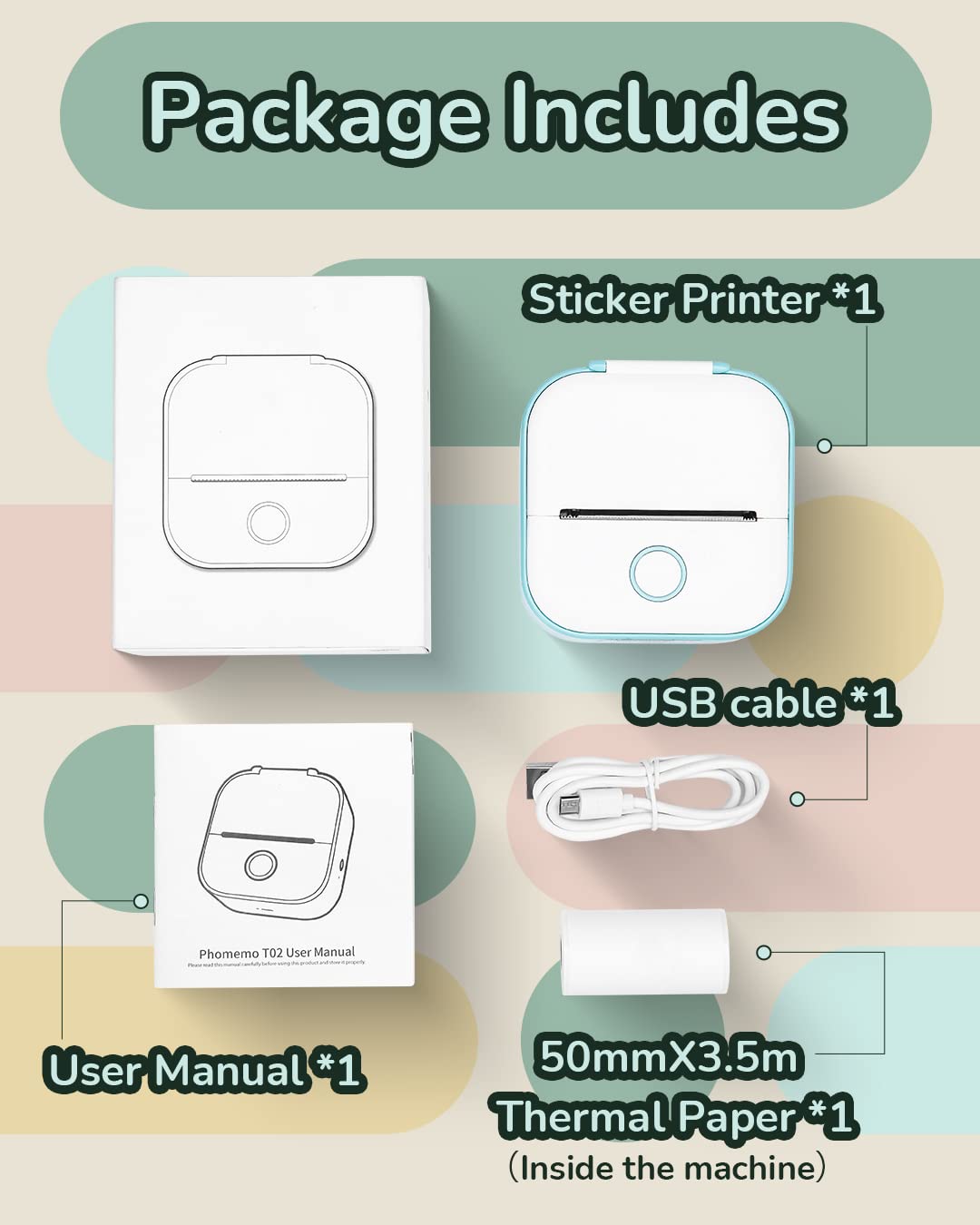 Memoqueen Mini Pocket Sticker Printer T02 Sticker Maker Machine, Thermal Photo Printer for Photos, Diaries, Memo, Study Notes, Work Plans, Wireless Receipt Printer Compatible with iOS & Android, Green