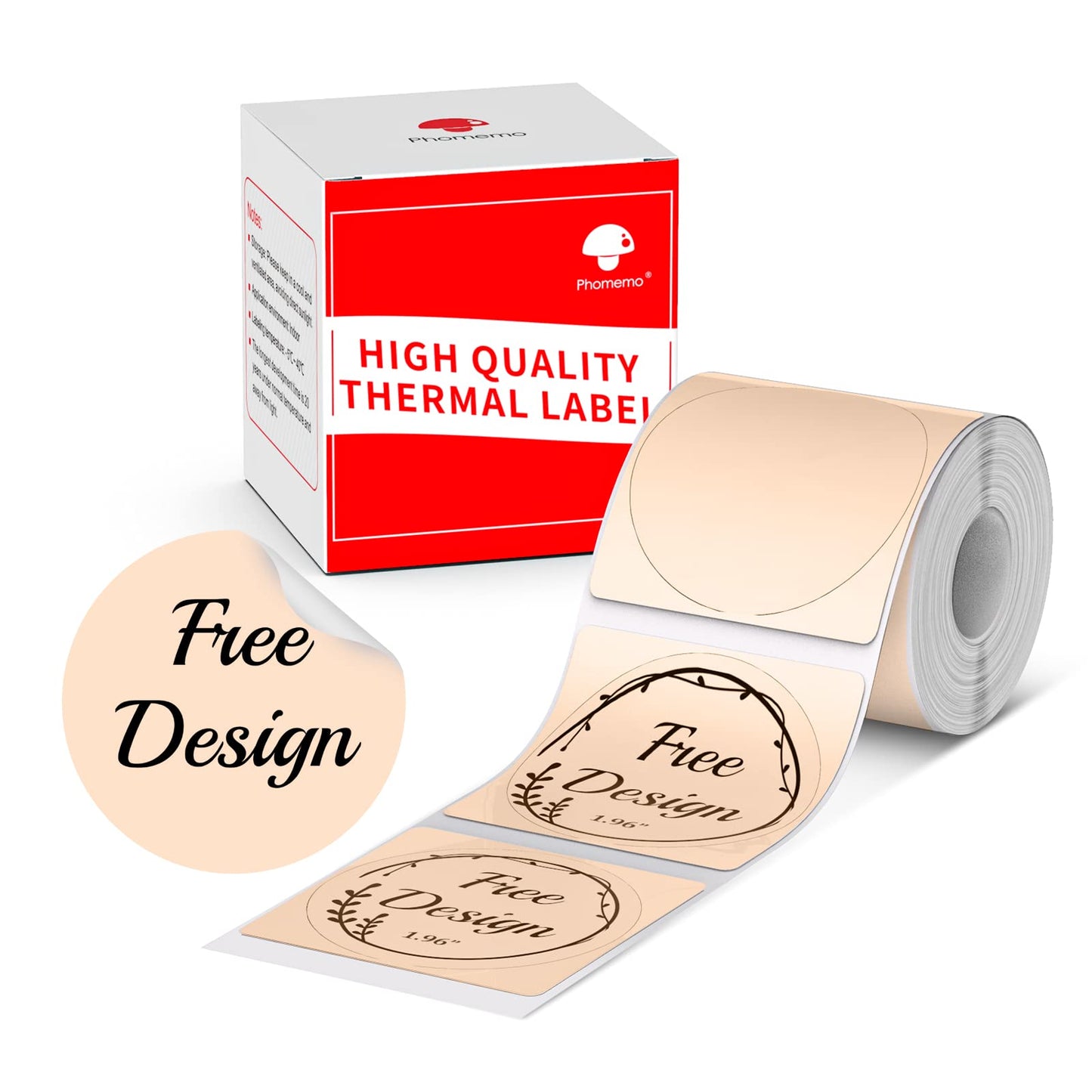 Memoqueen 2 Inch Circle Label for Phomemo M110/M110S/M120/M200/M220 Label Maker, 5050 Round Thermal Label for Barcode Label, Retail, Envelope Seal, DIY Logo Design, Name Tag, Khaki 140/Rolls