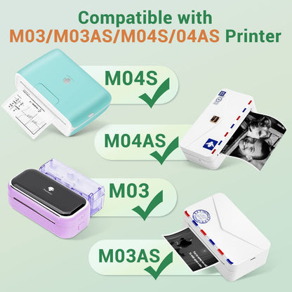 Memoqueen 3 Rolls Adhesive Printer Paper, White Thermal Paper Printing Paper, Black Text, 3.03 Inch x 11.48ft, Images Keep for 2 Years, Compatible for M03 M03AS M04S M04AS Thermal Portable Printer