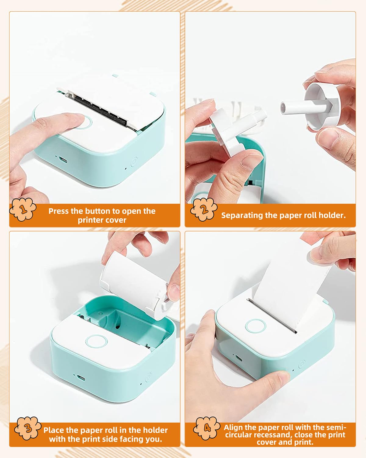 Phomemo T02 Mint Green/Lavender Purple/Light Orange, Adhesive Thermal Paper, Color Printer Paper, Compatible with T02 M02X, 1.96'' x 11.4' (50mmx3.5mm)/Roll, Black Text, Keep for 20 Years, 3 Rolls