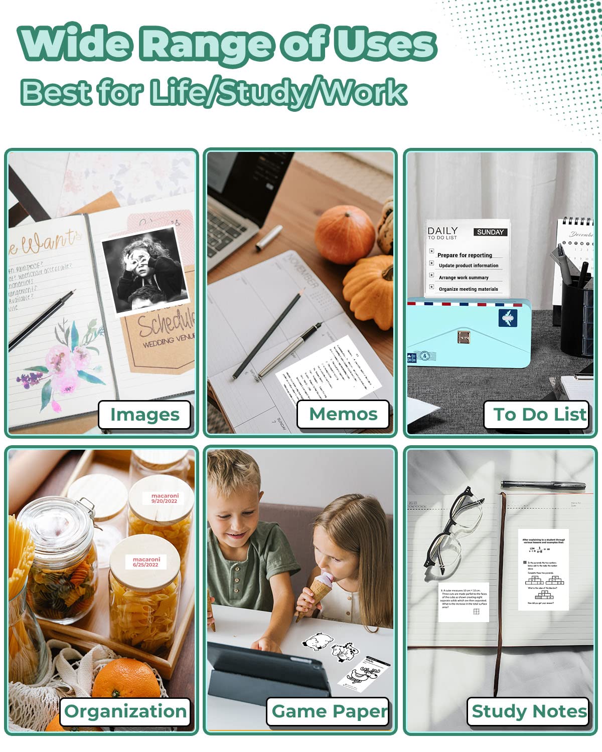 Memoqueen Portable Thermal Printer M04AS Inkless Sticker Printer 300dpi Bluetooth Label Printer, Support 15/53/80/110mm Printing Width, Suitable for Photos, Memo, Notes, to-Do-List, Gifts, Green