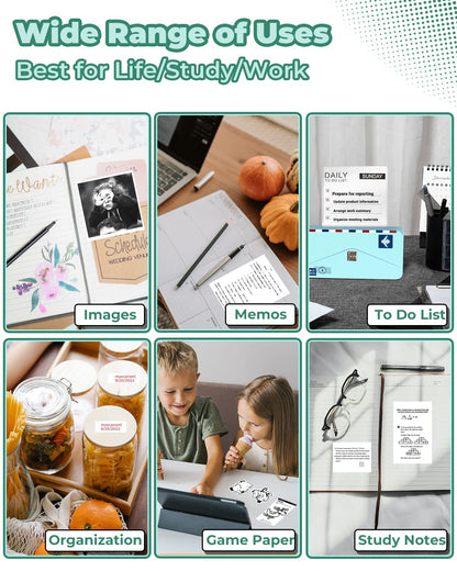 Memoqueen Portable Thermal Printer M04AS Inkless Sticker Printer 300dpi Bluetooth Label Printer, Support 15/53/80/110mm Printing Width, Suitable for Photos, Memo, Notes, to-Do-List, Gifts, Green