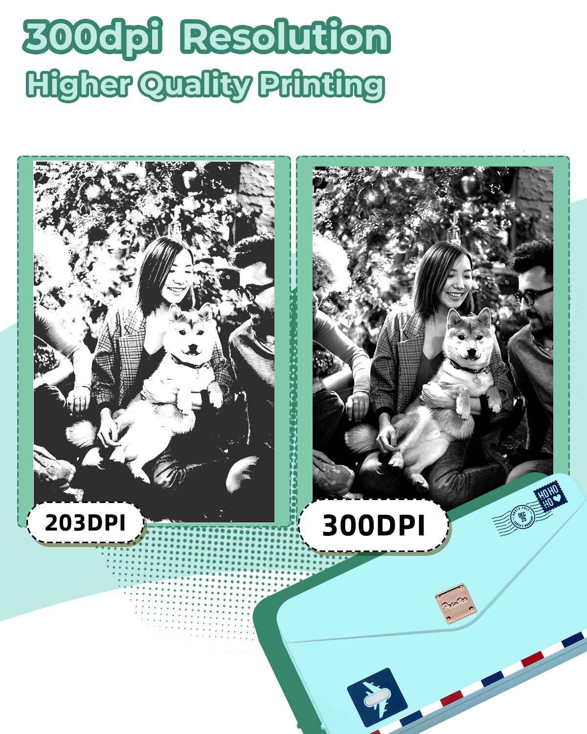 Memoqueen Portable Thermal Printer M04AS Inkless Sticker Printer 300dpi Bluetooth Label Printer, Support 15/53/80/110mm Printing Width, Suitable for Photos, Memo, Notes, to-Do-List, Gifts, Green