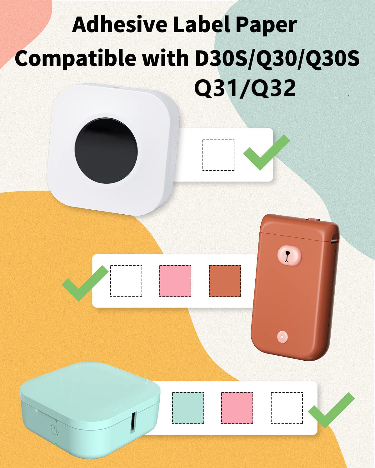 Memoqueen D30 D35 D30S Q30 Q30S Q31 Q32 Label, 14x30mm [1/2''x1 1/8''] Transparent Rectangle Self-Adhesive Label Tape Compatible with Phomemo Q30/D30 Series Label Printer, 210pcs/Roll, 3 Rolls