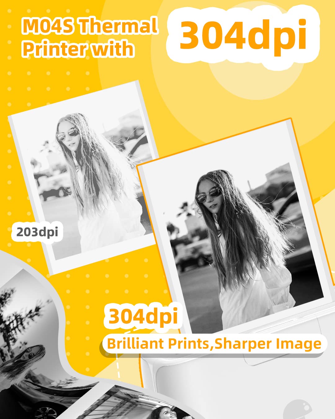 Memoqueen Phomemo M04S Mini Thermal Printer- 4 inch Bluetooth Photo Sticker Maker Printer Machine - Mini Printer Compatible with iOS &Android for Document, Notes, Sticker, Photo, Label, Journal, White