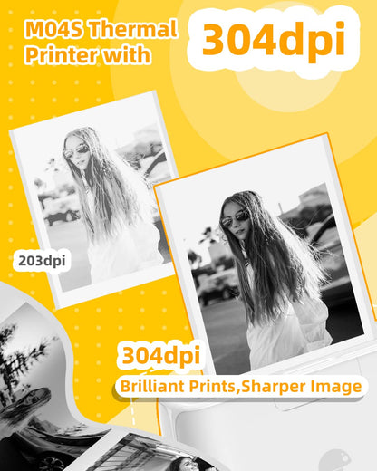 Memoqueen Phomemo M04S Mini Thermal Printer- 4 inch Bluetooth Photo Sticker Maker Printer Machine - Mini Printer Compatible with iOS &Android for Document, Notes, Sticker, Photo, Label, Journal, White