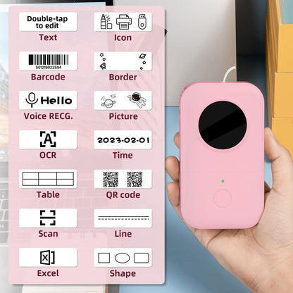 Memoqueen D30 Mini Label Printer - Portable thermal Bluetooth Label Maker Machine with Tape,Small Sticker Printer labeler Compatible with Phomemo D30 iOS&Android,for home office organization,Pink..
