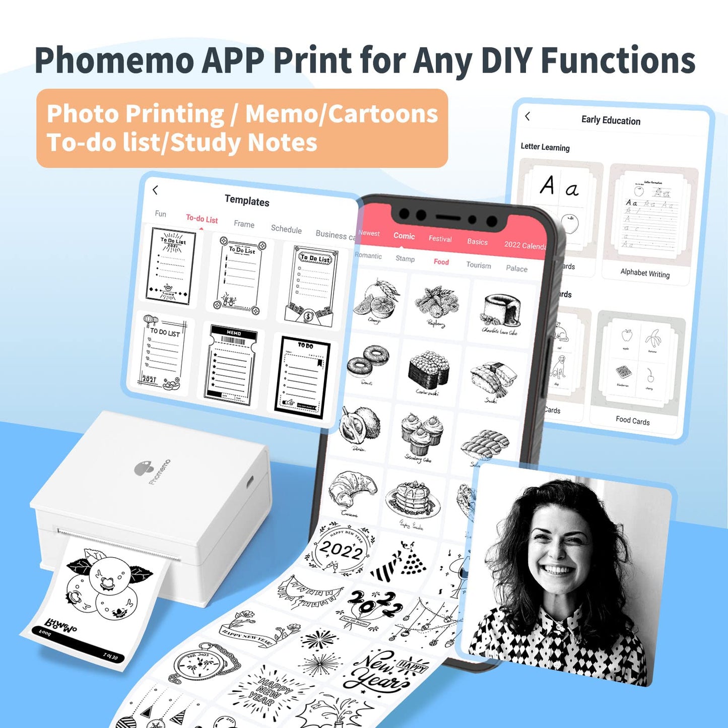 Phomemo M02S Mini Pocket Printer - 300DPI Thermal Portable Sticker Printer, Compatible with iOS & Android, Bluetooth Connection Printing Photo, Plan Journal, Organization, Art Creation, Creative Gift