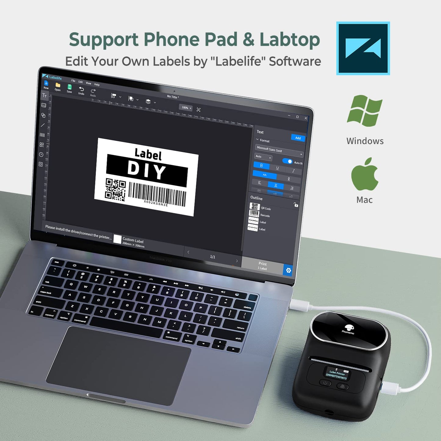 Phomemo Label Maker Machine - M110 Bluetooth Label Maker Compatible with Android & iOS Phone, Multifunctional APP can Print Round/Square Sticker Labels -Black