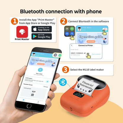 Thermal Label Maker, Phomemo M110 OG Bluetooth Thermal Printer, Label Maker Machine for Ingredient, Logo, Clothing, Address, Jewelry, Mailing, Barcode Office for iOS & Android, Orange
