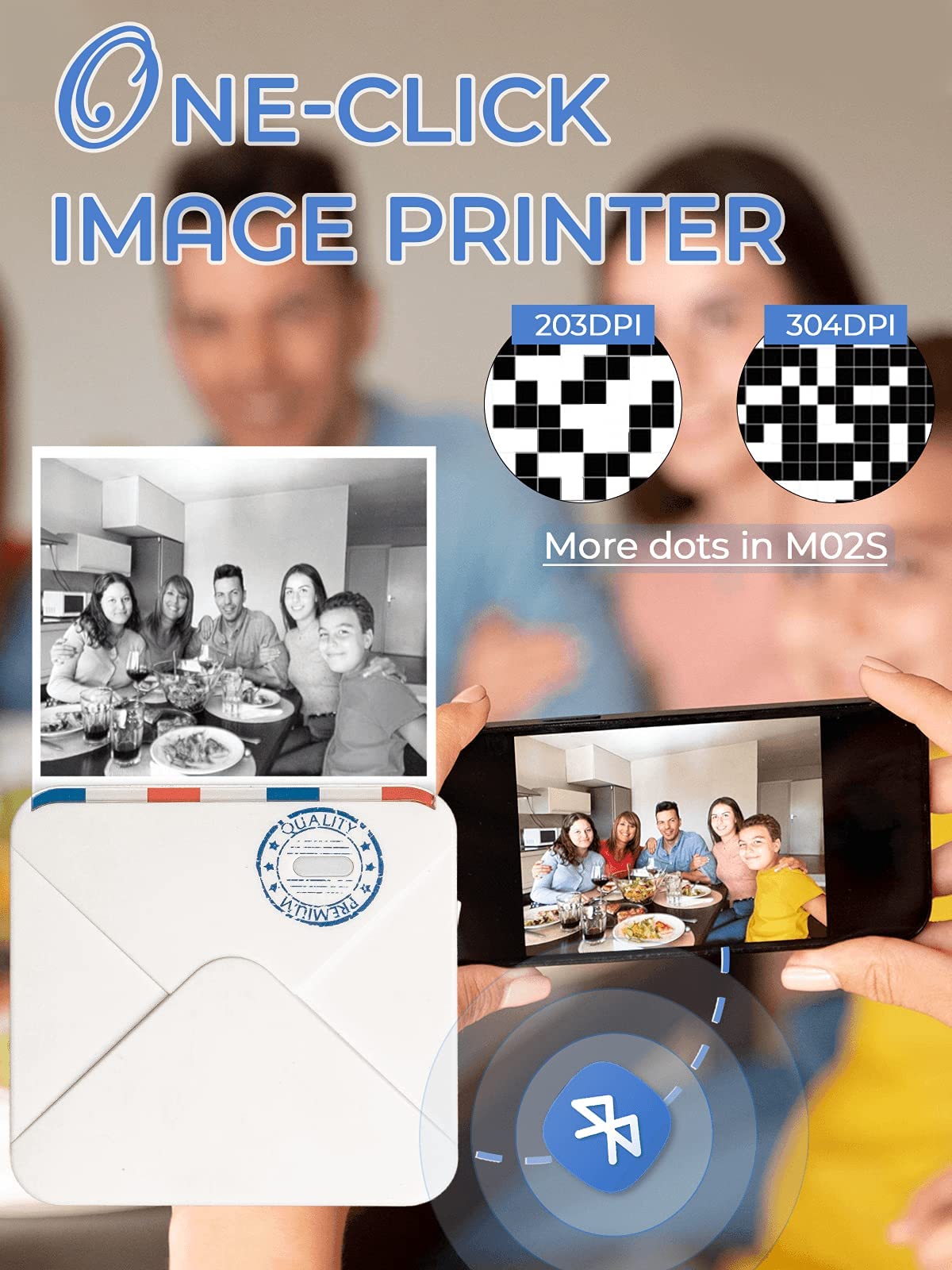 Phomemo M02S Mini Pocket Printer - 300DPI Thermal Portable Sticker Printer, Compatible with iOS & Android, Bluetooth Connection Printing Photo, Plan Journal, Organization, Art Creation, Creative Gift