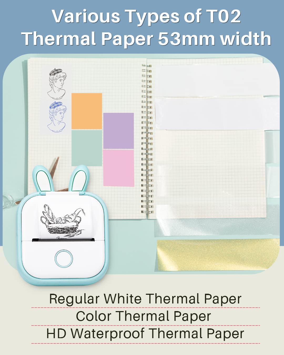 Memoqueen Mini Pocket Printer T02 Sticker Printer-Bluetooth Thermal Photo Printer Mini Portable Pocket Printer, Great for DIY Journal, Memo, Sticker and Notes, Compatible with iOS & Android, White