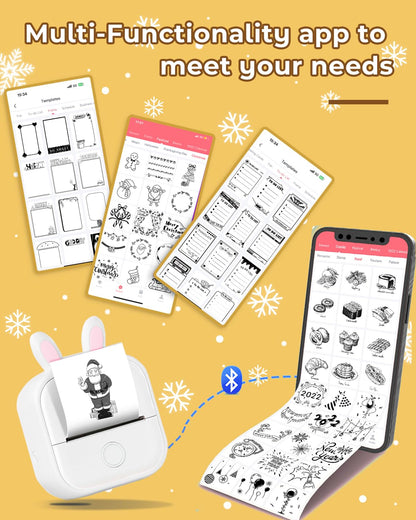 Memoqueen Mini Sticker Printer with 3 Rolls Paper T02 Mini Portable Thermal Printer,Sticker Maker Machine for Study, Brithday Gift, Journal, Work, Children DIY, Compatible with Phone & Tablet, White