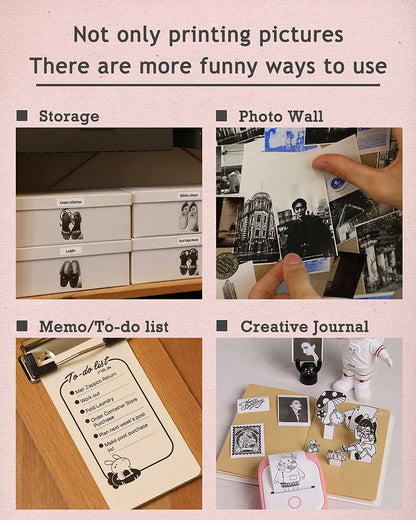 Sticker Printer- Memoqueen T02 Pocket Printer, Bluetooth Thermal Photo Printer Mini Thermal Printer, Great for DIY Journal, Memo, Sticker and Notes, Compatible with Smartphone & Tablets, Pink