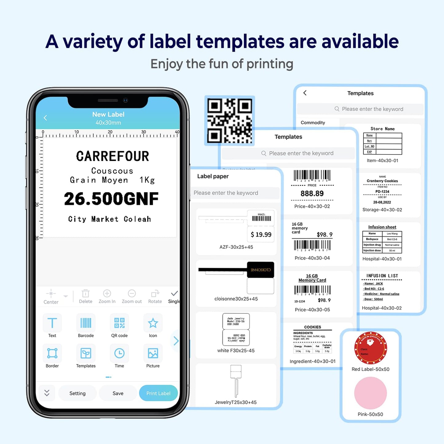 Memoqueen M110 Label Maker Portable Bluetooth Thermal Label Maker Printer Inkless Printing for Labels, Stickers, Images, QR Codes, Compatible with Android & iOS System, with 1pack 40×30mm Label, Blue